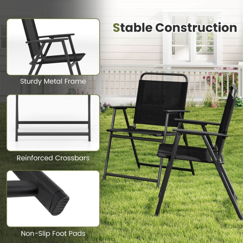 Costway Folding Patio Chairs Set of 2 with Backrest and Armrests Camping Beach Chairs Black