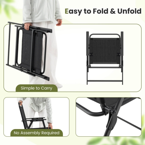 Costway Folding Patio Chairs Set of 2 with Backrest and Armrests Camping Beach Chairs Black