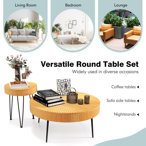 Ensemble de 2 tables basses rondes au fini naturel Farmhouse de Costway pour salon