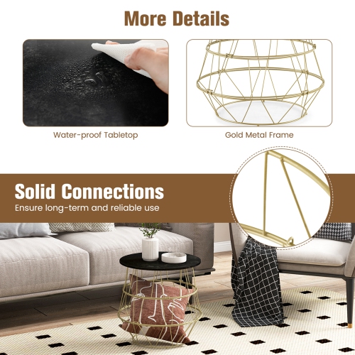 Costway Round Side End Coffee Sofa Table Nightstand with Storage Space Removeable Top