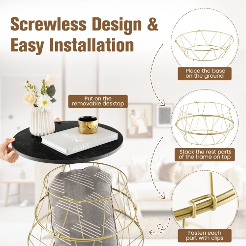 Costway Round Side End Coffee Sofa Table Nightstand with Storage Space Removeable Top