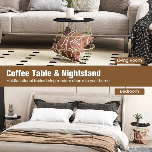 Costway Round Side End Coffee Sofa Table Nightstand with Storage Space Removeable Top