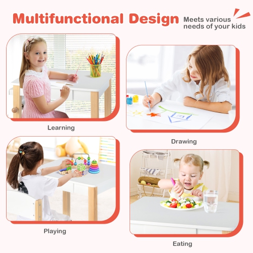 Costway Kids Table and Chair Set Wooden Activity Drawing Study Desk with Paper Roll Drawer