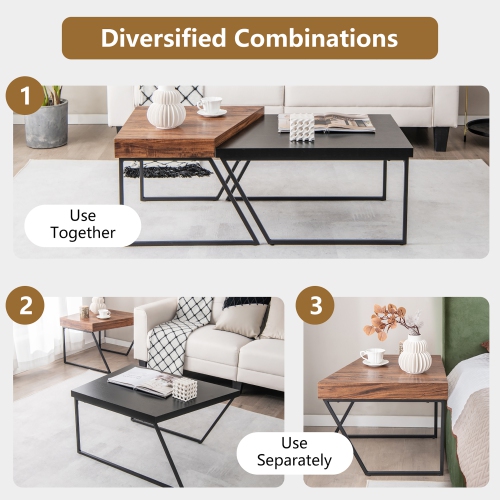 Costway Nesting Table Modern Coffee Table Set of 2 Stacking Side Table for Living Room