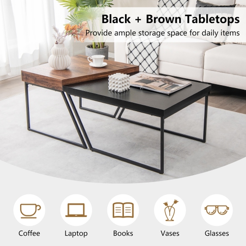 Costway Nesting Table Modern Coffee Table Set of 2 Stacking Side Table for Living Room