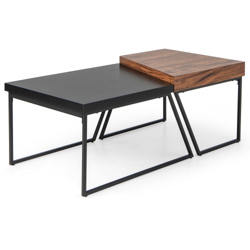 Costway Nesting Table Modern Coffee Table Set of 2 Stacking Side Table for Living Room