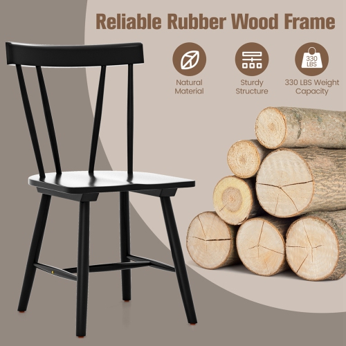 Costway Dining Chairs Set of 2 Windsor Chairs Wood Armless Chairs with Solid Rubber Wood