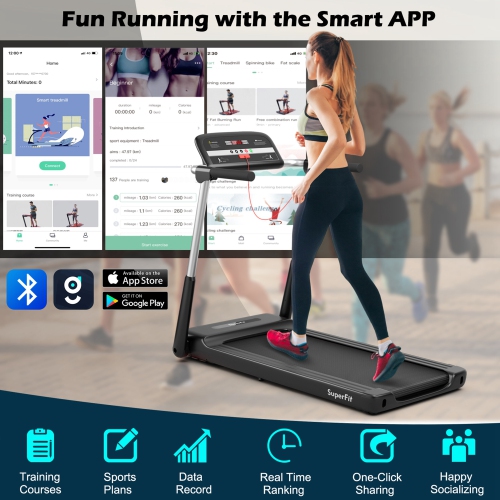 Tapis roulant électrique repliable à DEL Superfit 2,25 CV avec tapis roulant Control Gym