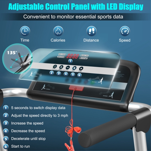 Tapis roulant électrique repliable à DEL Superfit 2,25 CV avec tapis roulant Control Gym