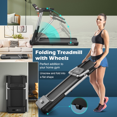 Tapis roulant électrique repliable à DEL Superfit 2,25 CV avec tapis roulant Control Gym