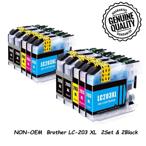 2 Set & 2 BK Compatible Replacement for Brother LC203 LC201 LC201XL LC203XL lc-203 Ink to Work with Brother MFC-J460DW J480DW J485DW J680DW J880DW