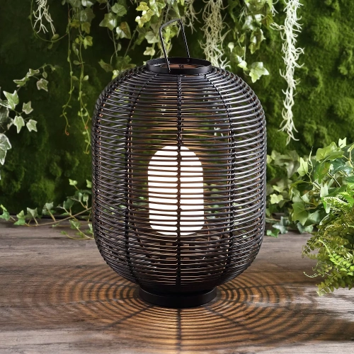 26.7" Outdoor Woven Oval Asian Lantern Black