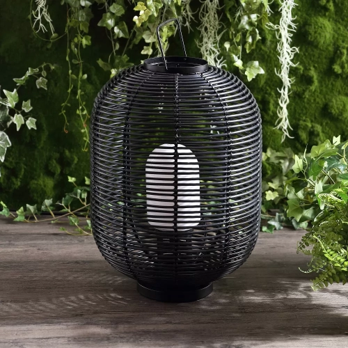 26.7" Outdoor Woven Oval Asian Lantern Black