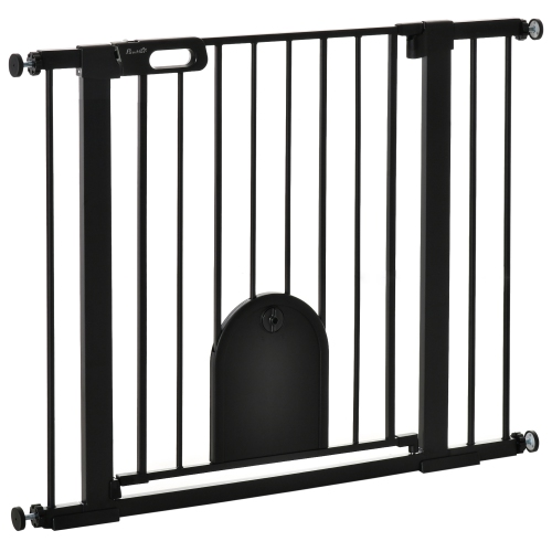 PAWHUT  " 30""-41"" Extra Wide Pet Gate \w Small Door, Dog Gate \w Cat Door, Safety Gate Barrier, Stair Pressure Fit, W/ Auto Close, Double Locking