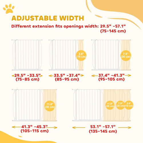 PawHut – très large barrière pour chiens de 30 à 57 po avec porte, double système de verrouillage, barrière facile à installer pour escaliers,