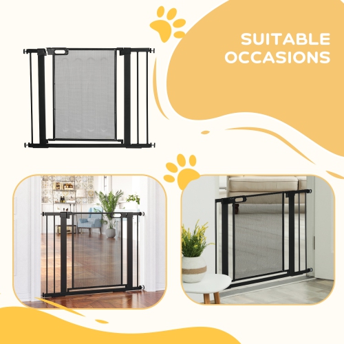 PawHut 29.5"-40.6" Metal Pet Gate, w/ Auto Closing Door, Double Locking, Dog Gate for Doorways, Stairs, Hallways, Indoor/Outdoor, Black