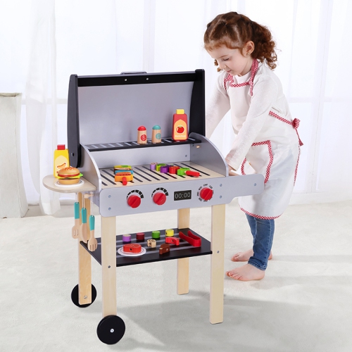Barbecue de cuisine jouet en bois de TOOKYLAND - Ensemble de barbecue jouet pour enfants avec aliments et accessoires de jeu, jeu de barbecue de