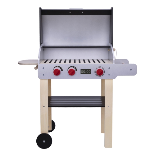 Barbecue de cuisine jouet en bois de TOOKYLAND - Ensemble de barbecue jouet pour enfants avec aliments et accessoires de jeu, jeu de barbecue de