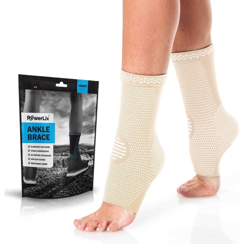 POWERLIX  Ankle Compression Support Sleeve (Pair) for Injury Recovery / Pain - Large In Beige