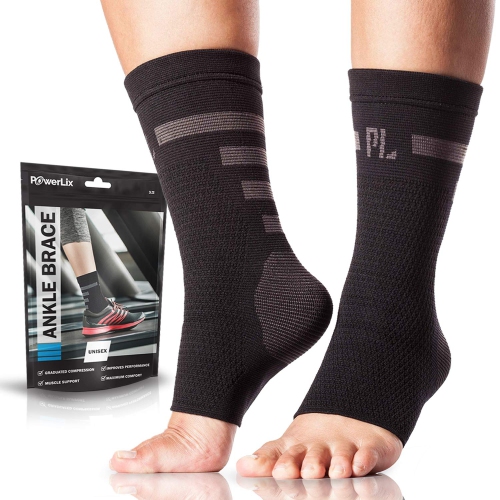 POWERLIX  Ankle Compression Sleeve Socks Arch & Ankle Support for Men & Women (Pair) Medium In Black