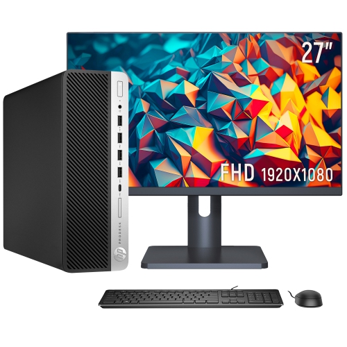 Refurbished - Hp Prodesk 600 G4 SFF Business Desktop PC Computer, New 27 inch FHD Monitor (Core i5-8500 8th GEN/ 32GB RAM/ 512GB SSD/ WINDOWS 11 PRO)