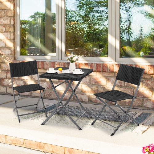 Sunmate Casual 3pc Bistro Set Woven Wicker Traditional Style Outdoor Dining Furniture