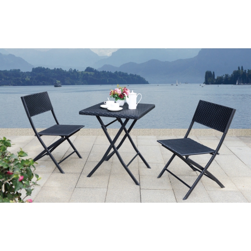 Sunmate Casual 3pc Bistro Set Woven Wicker Traditional Style Outdoor Dining Furniture