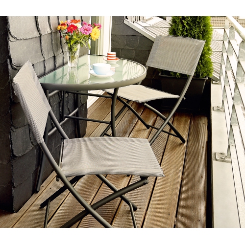 Sunmate Casual 3pc Bistro Set Contemporary Style Outdoor Dining Furniture