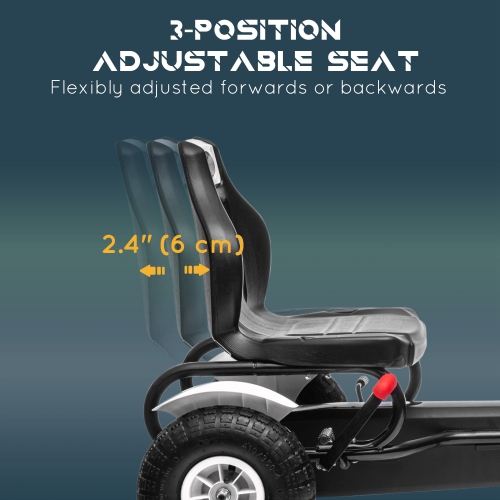 Aosom Pedal Go Kart for Kids, Pedal Car with Adjustable Bucket, Handbrake, 4 Rubber Wheels Powered Ride, Indoor Foot Racer, Aged 5-12 Years Old, White