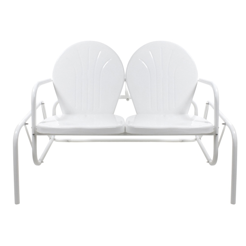 NORTHLIGHT  2-Person Outdoor Retro Metal Tulip Double Glider Patio Chair In White