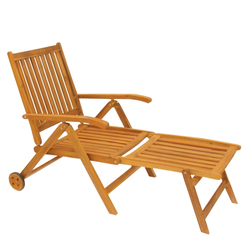 NORTHLIGHT  Acacia Wood Outdoor Patio Chaise Lounge Chair