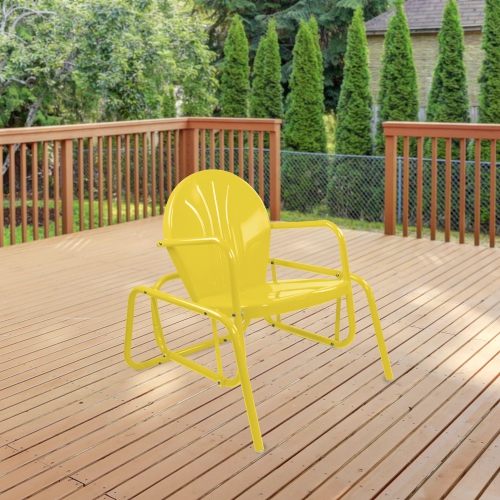 Outdoor Retro Metal Tulip Glider Patio Chair, Yellow