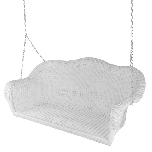 50" White Stripe Outdoor Patio Resin Wicker Swing with Chain