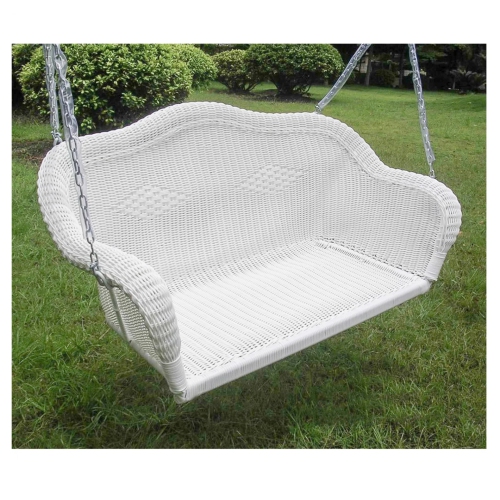 50" White Stripe Outdoor Patio Resin Wicker Swing with Chain