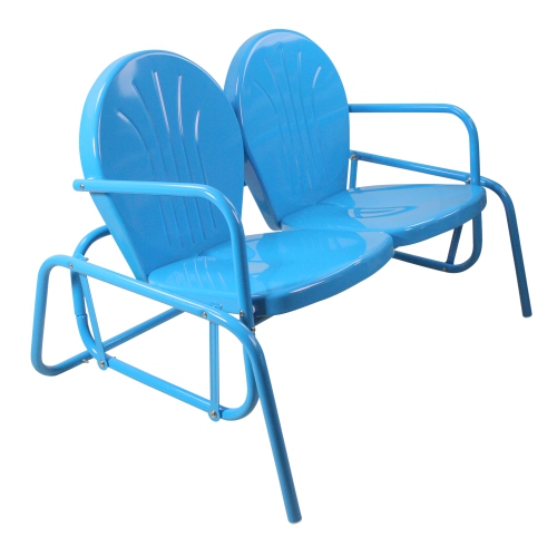 2-Person Outdoor Retro Metal Tulip Double Glider Patio Chair, Turquoise Blue