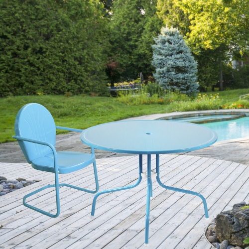 39.25-Inch Outdoor Retro Metal Tulip Dining Table, Sky Blue