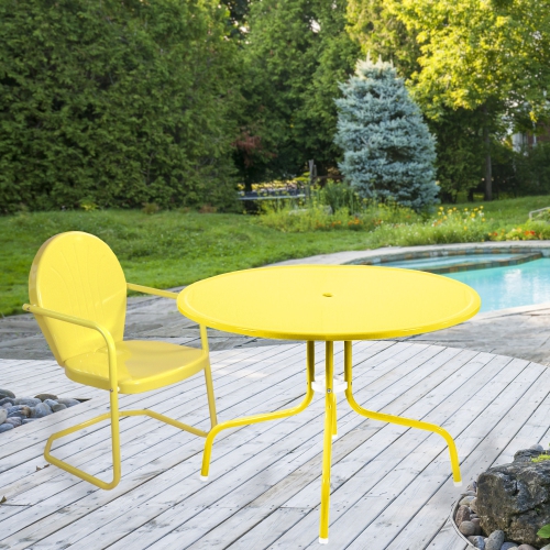 39.25-Inch Outdoor Retro Metal Tulip Dining Table, Yellow