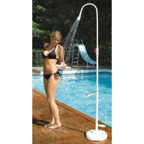 Douche de piscine standard de 86 po avec robinet de lavage pour les pieds, blanc