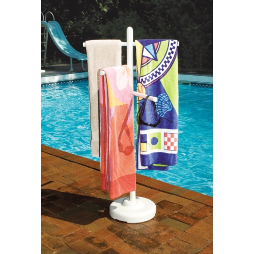 51-Inch White Swimming Pool Towel Hanging Rack Poolside Organizer