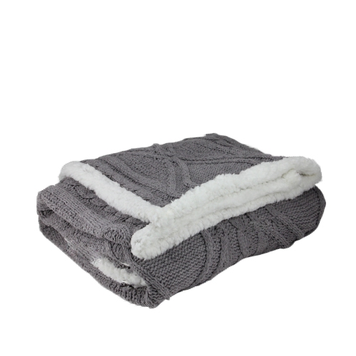 Jeté en tricot à mailles torsadées gris et blanc de 50 x 60 po