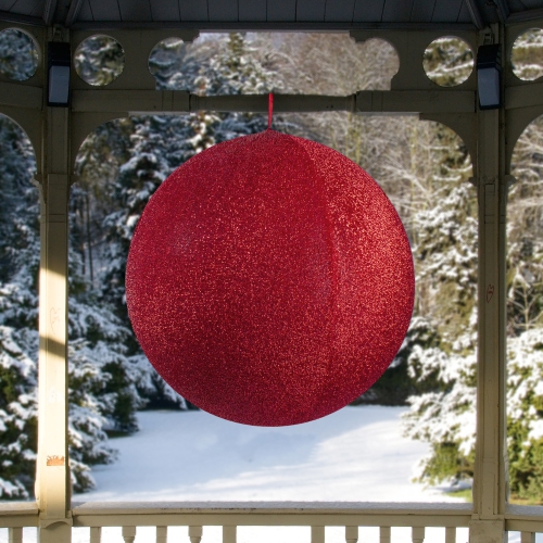 Inflatable Tinsel Commercial Christmas Ball Ornament Outdoor Decoration - 27.5" - Red