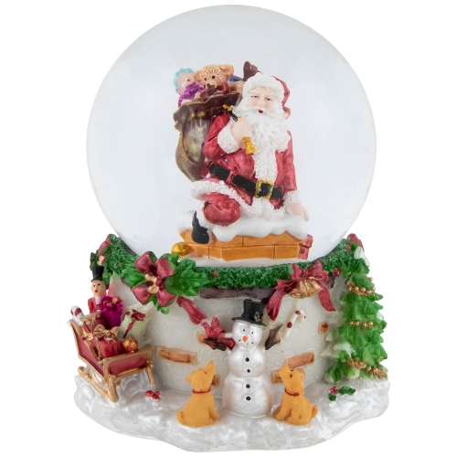 NORTHLIGHT  Santa Claus In Chimney Musical Christmas Snow Globe - 7"