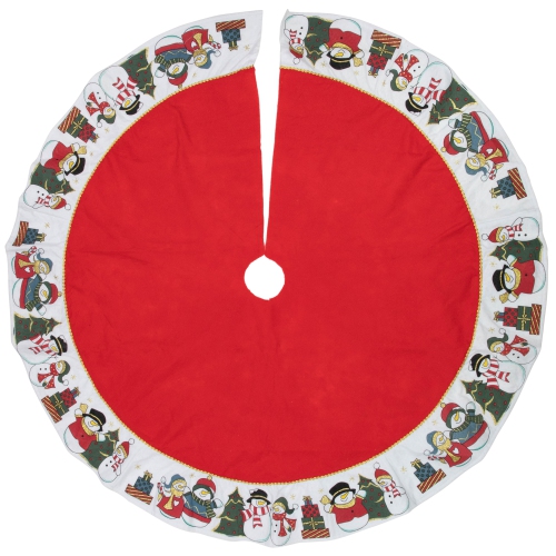 48" Red and White Jolly Snowman Christmas Tree Skirt