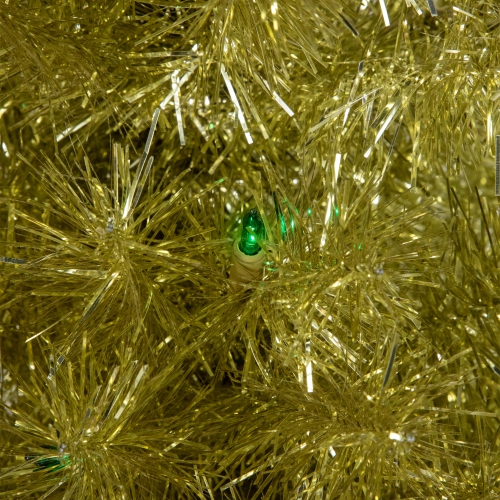 4' Pre-Lit Gold Iridescent Tinsel Slim Artificial Christmas Tree - Green Lights