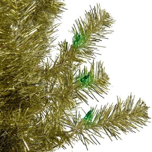 4' Pre-Lit Gold Iridescent Tinsel Slim Artificial Christmas Tree - Green Lights