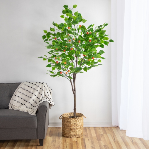 6.5' Large Artificial Apple Tree in Black Pot