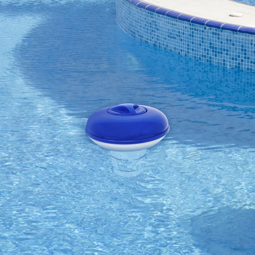10-Inch White and Blue Adjustable Floating Swimming Pool Chemical Dispenser