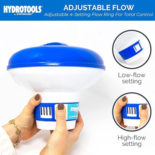 10-Inch White and Blue Adjustable Floating Swimming Pool Chemical Dispenser