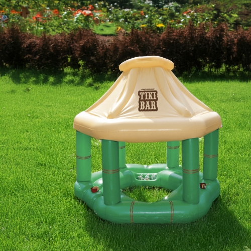 7.5' Cream and Green Tropical Inflatable Swimming Pool Floating Tiki Bar