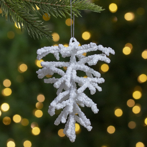 5" White and Silver Glitter Pine Cone Christmas Ornament